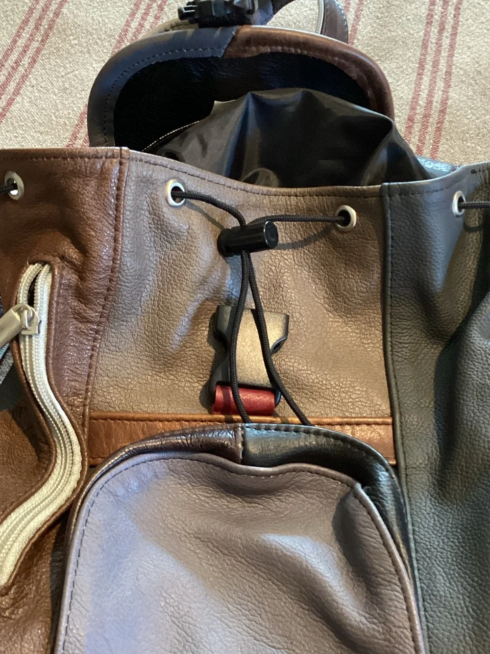 Men's Multi-Tone Leather Backpack - Brown & Black